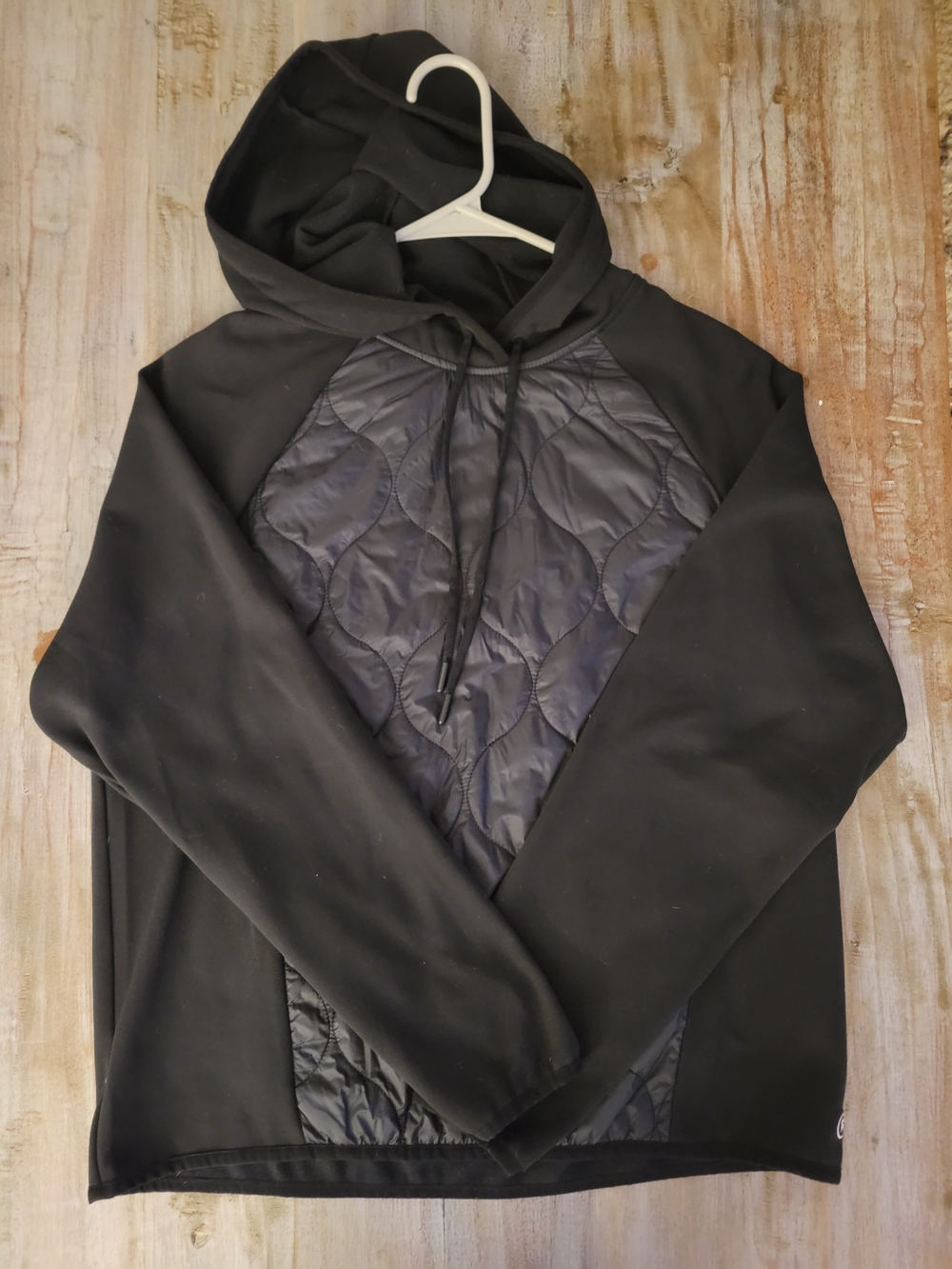 Quilted Front Black Hoodie Sweatshirt for Women